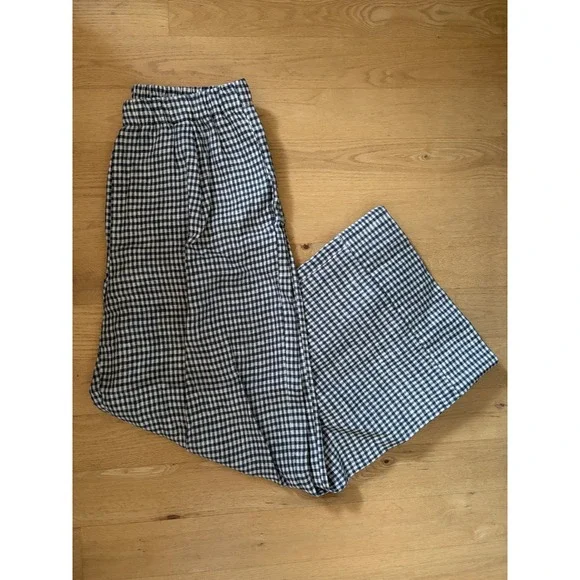 Reformation Gingham Wide Leg Pants Elastic Waist Trousers Pants Fernando Linen - Picture 3 of 9